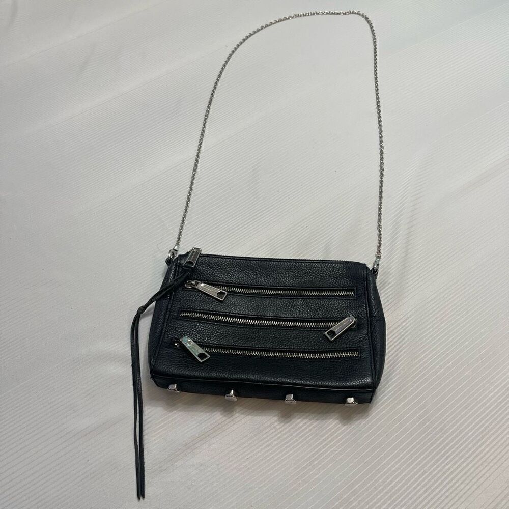 Rebecca Minkoff Black Leather Triple Zipper Rocker Crossbody Handbag